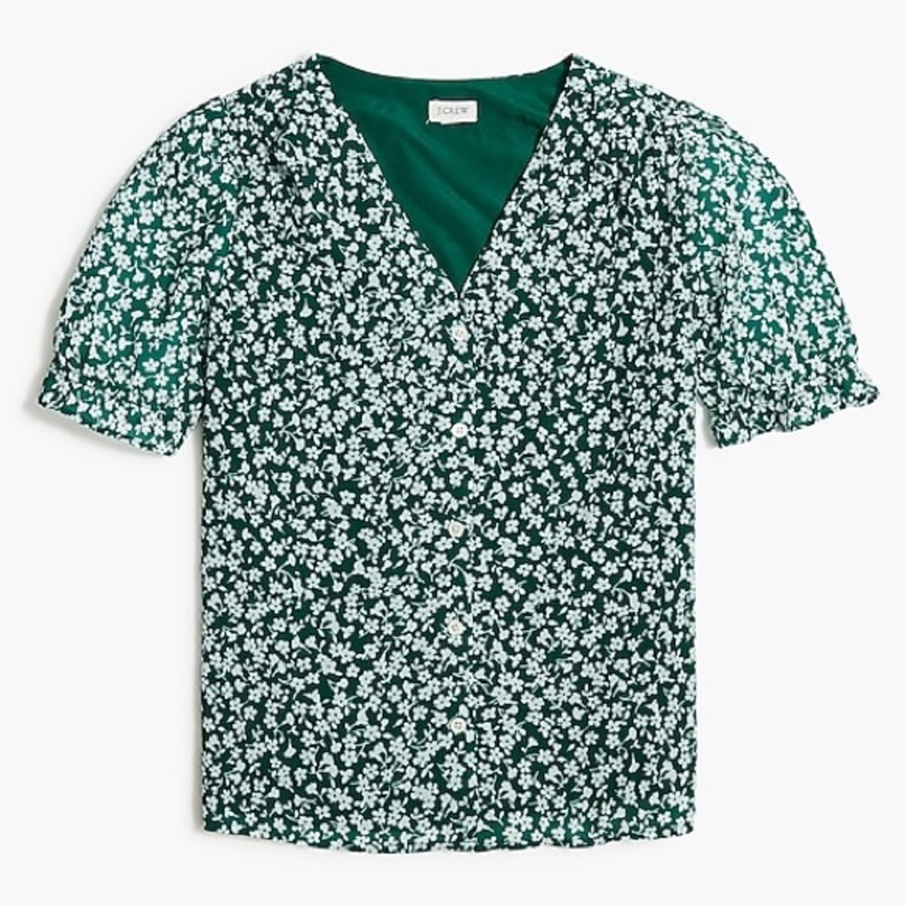 J. Crew V Neck Puff Sleeve Top